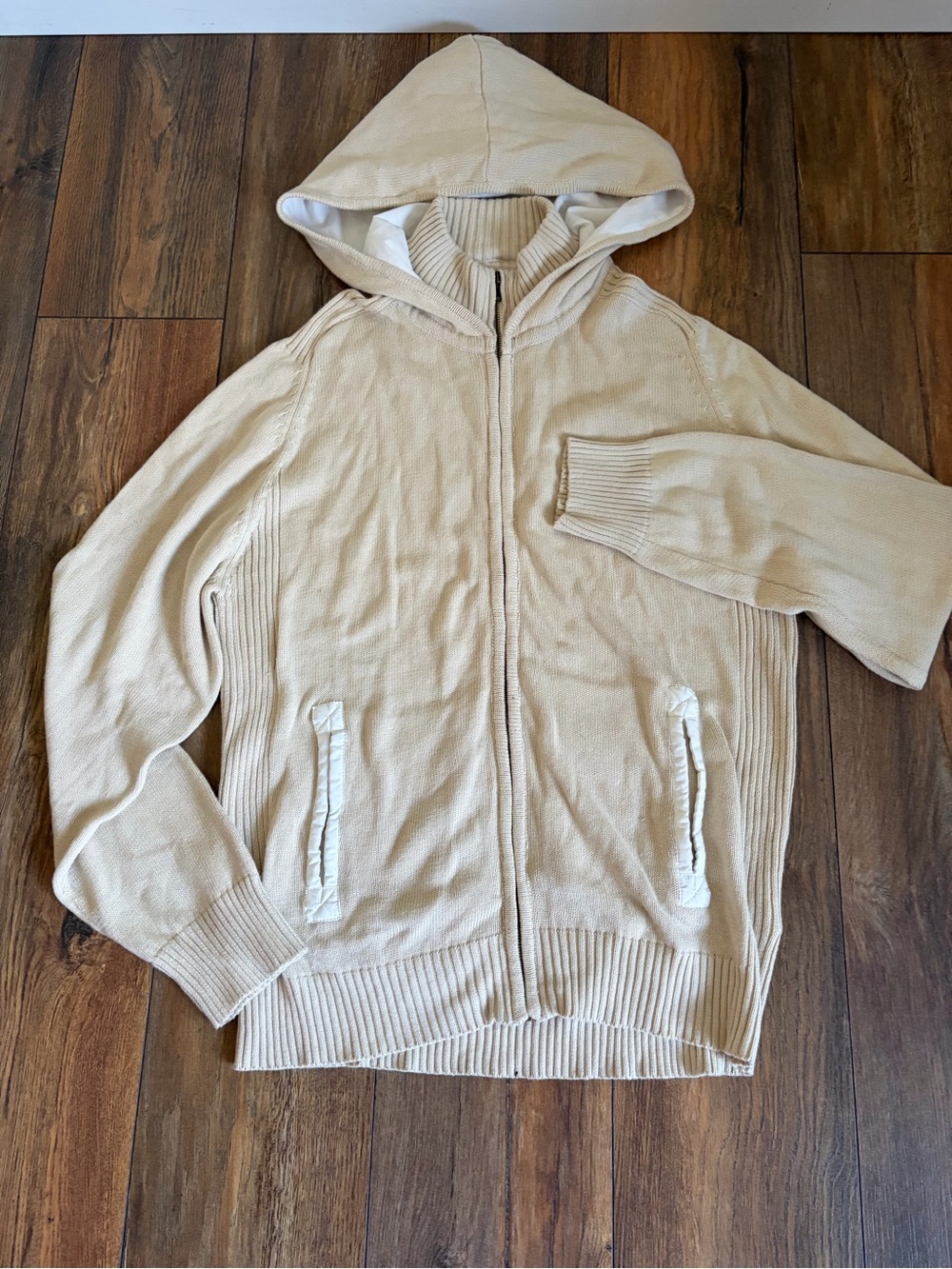 Urban Behavior Beige Full Zip Hooded Knit Sweater Jacket Men’s XXL
